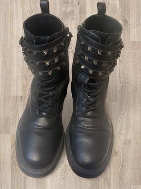 Valentino Black Studded Combat Boots - Women